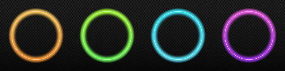 Neon circle glowing ring. Round transparent colored neon vector frame Stock Illustration