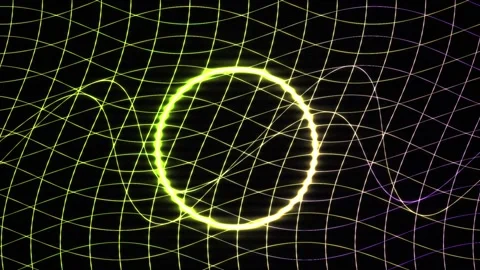 Neon circle on grid background with yellow lines and black background. Stock Footage 335963821