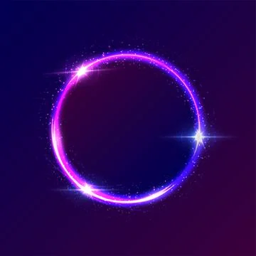 Neon circle light effect and particles glow, abstract magic flare sparkle ring Illustrazione stock