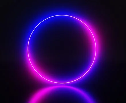 Neon circle light frame, empty blue pink gradient banner, round glow ring with Stock Illustration