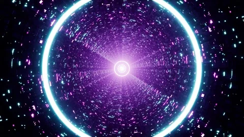 Neon Circle Light in the Glittering Tech Pattern Tunnel Background Stock Footage 201202436