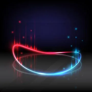 Neon circle light line with shadow on ground. Product display template. Podiu イラスト素材