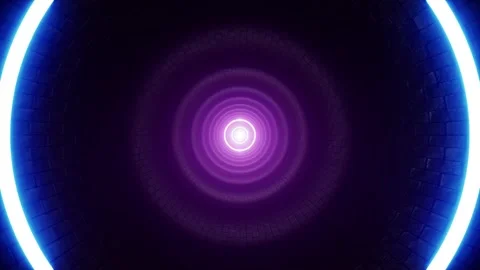 Neon Circle Light Stone Brick Tile Tunnel Background Stock Footage 201201407