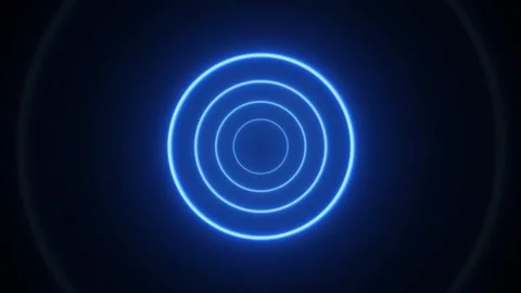 Neon circle lines dark gradient background, abstract horizontal long scene .. Video stock 307550720