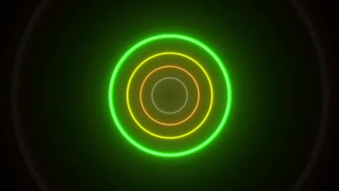 Neon circle lines dark gradient background, abstract horizontal long scene .. Stock Footage 307550780