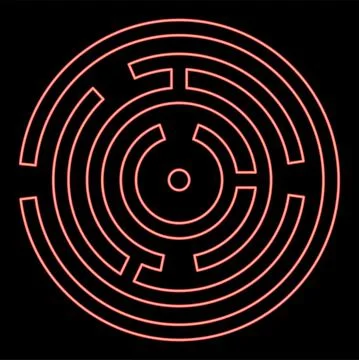 Neon circle maze or labyrinth red color vector illustration flat style image Stockillustratie