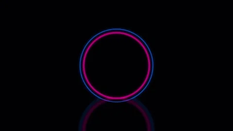Neon Circle Pulsing with Vibrant Light Against Dark Reflective Surface Stock Footage 342512557