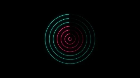 Neon circle radar animation with spinning loading bars on black screen. Stock Footage 346292714