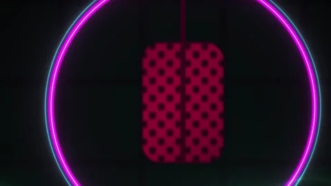 Neon Circle with Red Dotted Center for Futuristic Tech Interface Backgrounds Stock Footage 343735668