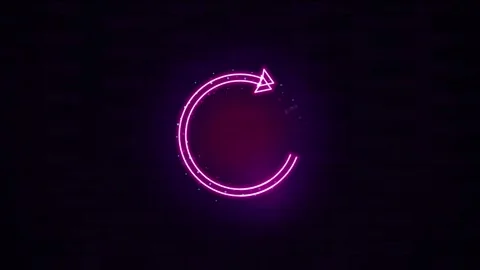 Neon circle refresh symbol rotating on dark brick wall background animated .. Видео 344835436