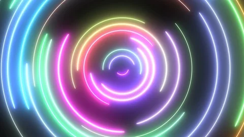 Neon Circle Ring Halo Loops Glow Bright Colors and Spin Slowly Stock Footage 118321356