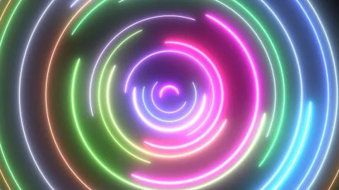Neon Circle Ring Halo Loops Glow Bright Colors and Spin Slowly Stock Illustration