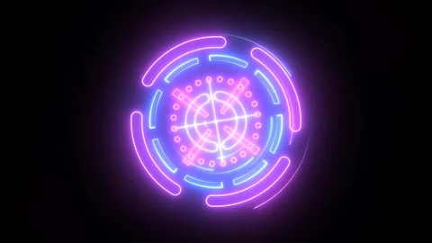 Neon circle rotation of frame with shining effects on dark background animation Stock Footage 264041877