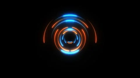 Neon circle rotation lines with shining glow effects on dark background 4k Stock Footage 264041747
