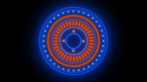 Neon circle rotation target glow effect orange blue on dark background 4K Stock Footage 257190096