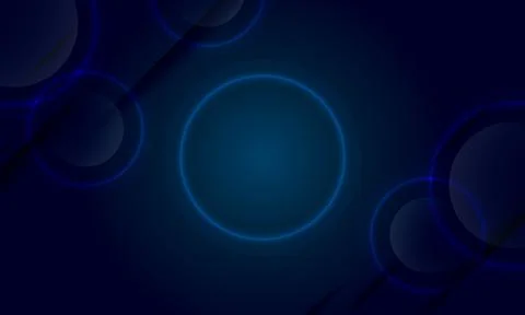 Neon circle round frame with shining effects on dark blue background. Stock Illustration