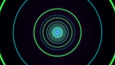 Neon circle tunnel with color changing glowing rings Stock Footage 335941148