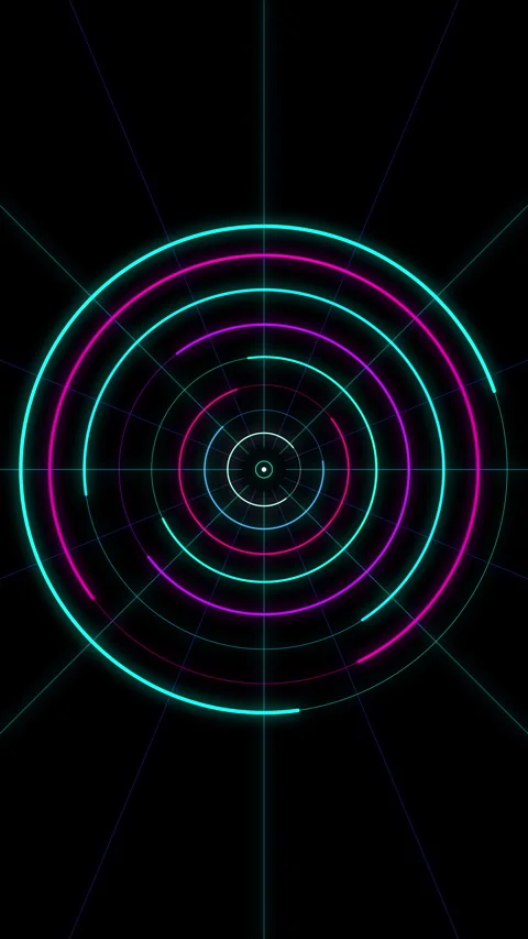 Neon circle tunnel motion loop graphic animation with dark sci-fi vibe Stock Footage 346544173