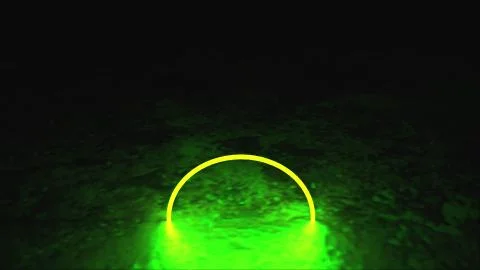 Neon circles are on the surface, abstract 3d render background, computer Illustrazione stock