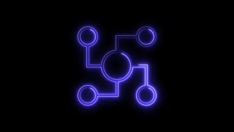 Neon circles connected by lines animation on black background depicting net.. Stock Footage 314541155