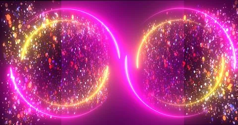 Neon circles moving, particle flickering glittering shiny fairy dust. Futur.. Stock Illustration