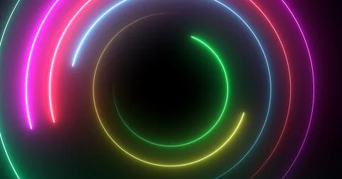 Neon circles moving rotating seamless loop. Hi technology abstract nightclu.. Illustrazione stock
