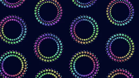 Neon circles pattern with rainbow and random dots on black gradient Stock Footage 221338328