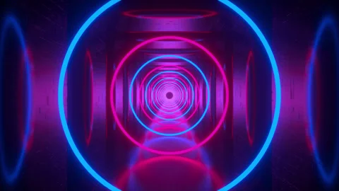 Neon Circles In Tech Tunnel Loop Stock-Footage 304562455