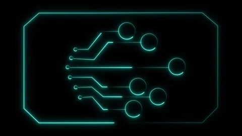 Neon Circuit Board Design with Nodes and Connections on animated Black Back.. Stock Footage 337366676