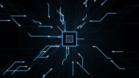 Neon circuit board lines. Blue neon circuit board lines radiating Stock Footage 339042333