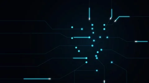 Neon circuit board lines on dark background Stock Footage 339042330