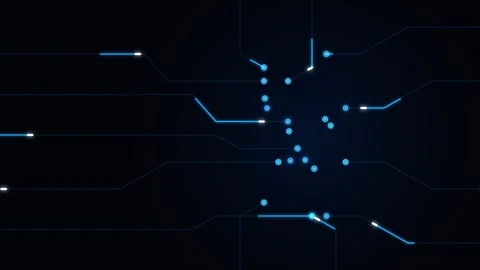 Neon circuit board lines pattern on dark background Stock Footage 339042331