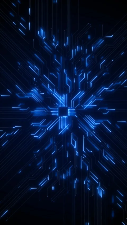 Neon circuit board scene chip, electric pathways, digital lines, high speed Stock Footage 334101488