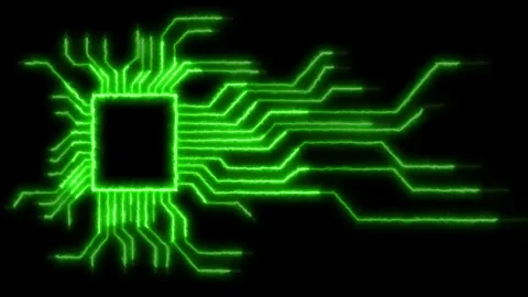 Neon circuit board technology background animation. Advanced semiconductor compu Stock Footage 348022648