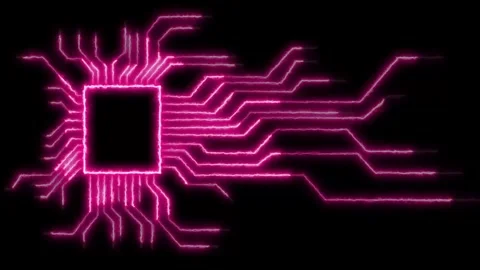 Neon circuit board technology background animation. Advanced semiconductor compu Vídeo Stock 348022650
