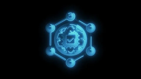 Neon circuit board verification animation on black background Stock Footage 308192774