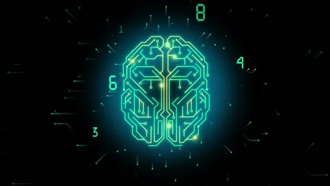 Neon Circuit Brain Animation. Artificial Intelligence. Intellectual Programming. Stock Footage 188674921