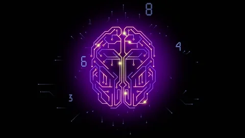 Neon Circuit Brain Animation. Artificial Intelligence. Intellectual Programming. Stock Footage 188674924