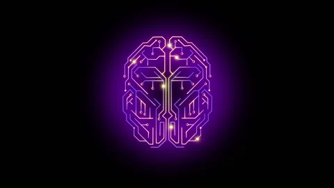 Neon Circuit Brain. Artificial Intelligence. Digital Information Process. Stock Footage 188674910