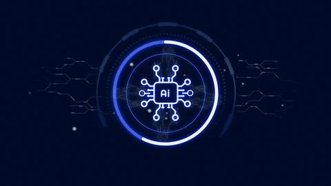 Neon circuit design featuring artificial intelligence in a futuristic setting Stock Illustration