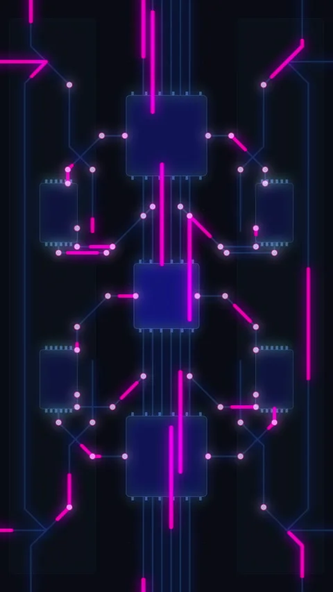 Neon circuit loop motion graphic with glowing lines and tech pattern Stock Footage 346550035