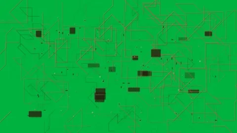 Neon circuit from pads, extending traces, forming grid, showing links on Stock Footage 333630258