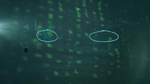 Neon circuits glowing igniting code scrolling cyan circles pulsing morphing Stock Footage 330248743