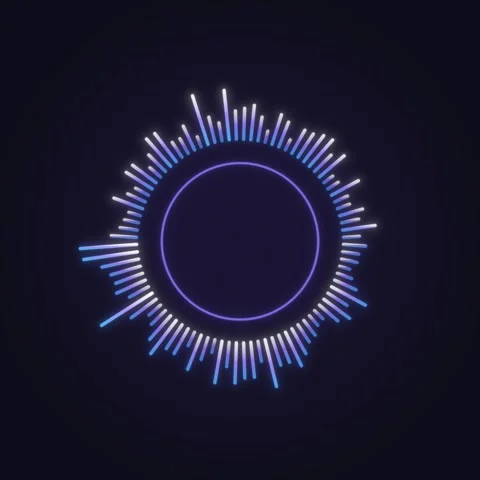 Neon Circular Audio Equalizer, Glowing Blue and Purple Music Spectrum Waveform Stock Footage 340471911