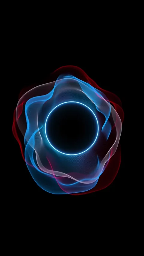 Neon Circular Audio Visualizer with Flowing Mesh Waves Stock Footage 342629883