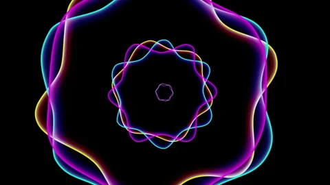 Neon Circular Audio Waves Flying Towards Screen 3D Animation Stock Footage 325056290