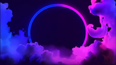 Neon Circular Frame with Pink and Blue Glowing Clouds on Dark Background Stock Footage 277492033