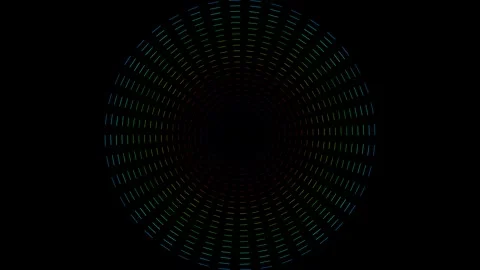 Neon circular patterns rotating on black background overlay 4K Stock Footage 336484990