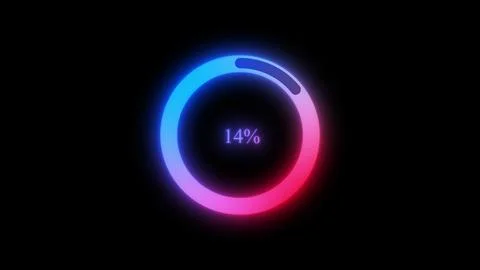 Neon circular progress bar icon on a dark background Illustrazione stock