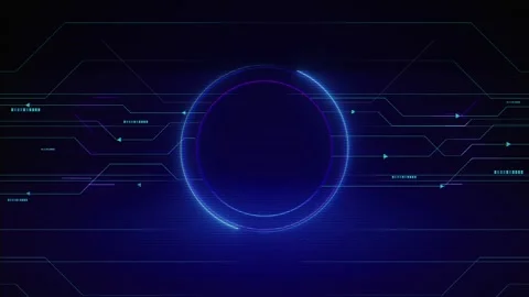 Neon Circular Tech Frame with Digital Circuit Connections Video stock 341374136